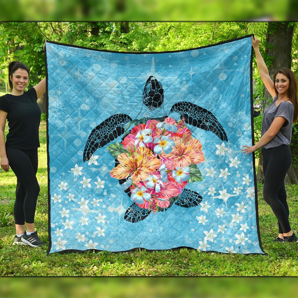 Hawaiian - Hawaii Turtle Hibiscus Plumeria Premium Quilts - AH Black - Polynesian Pride