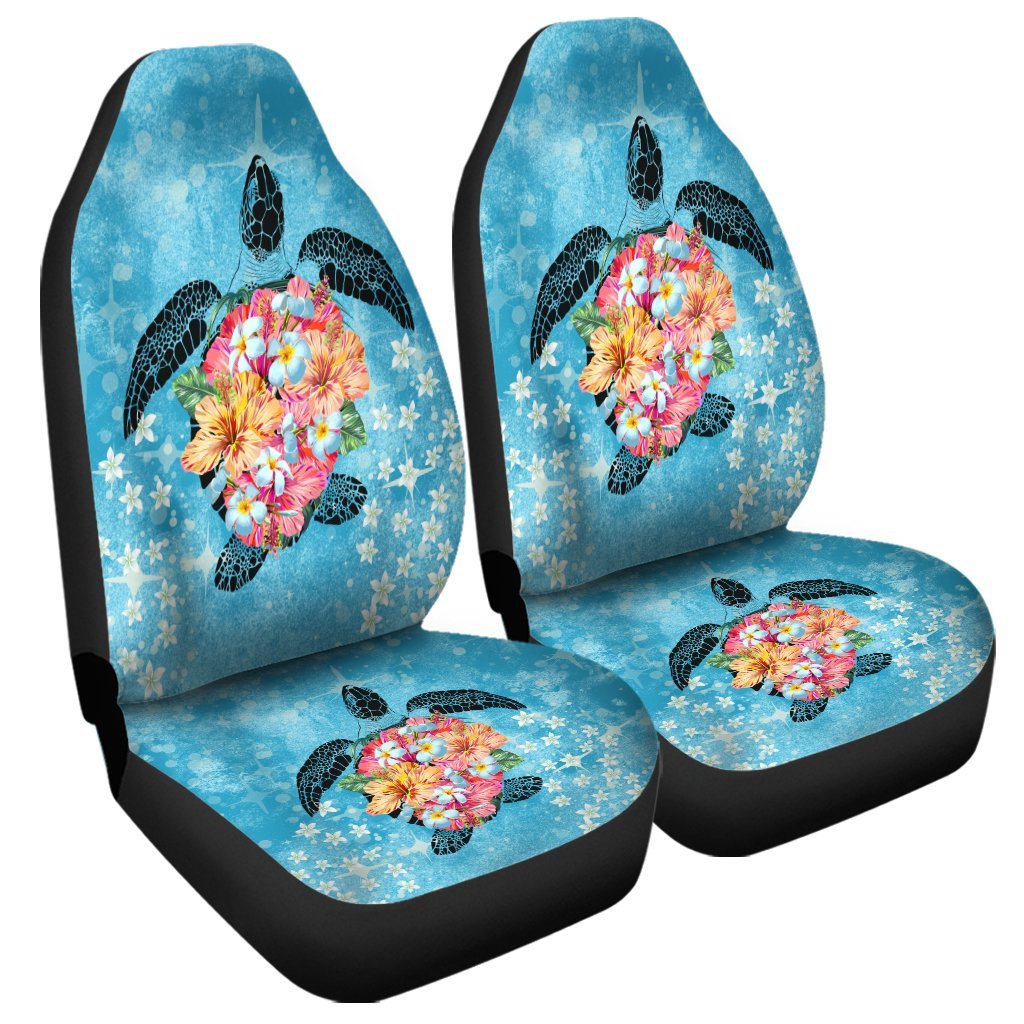 Hawaiian - Hawaii Turtle Hibiscus Plumeria Car Seat Covers - AH Universal Fit Black - Polynesian Pride