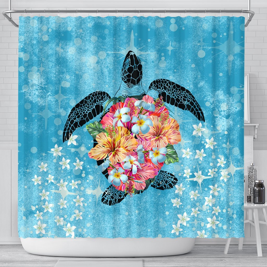 Hawaiian - Hawaii Turtle Hibiscus Plumeria Shower Curtain - AH 177 x 172 (cm) Black - Polynesian Pride