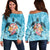 Hawaiian - Hawaii Turtle Hibiscus Plumeria Women's Off Shoulder Sweater - AH Black - Polynesian Pride