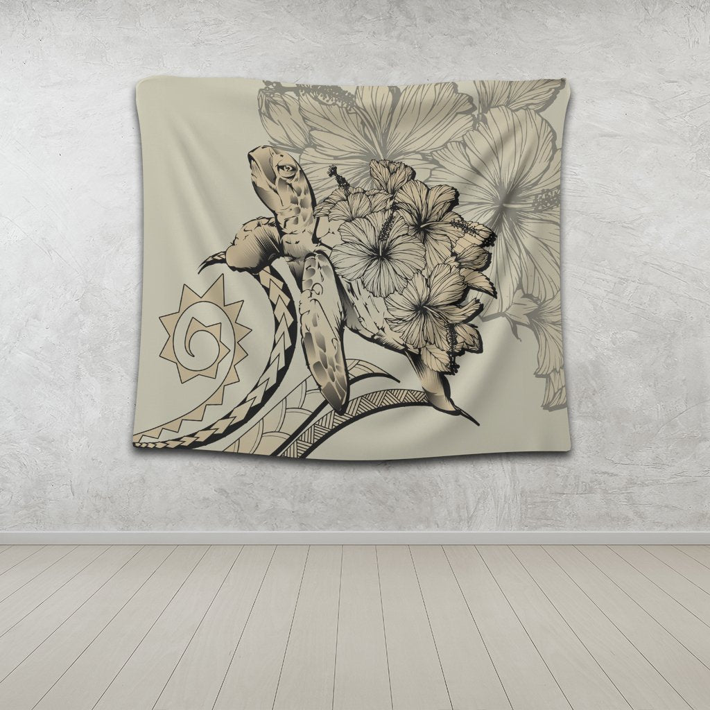 Hawaiian - Hawaii Turtle Hibiscus Polynesian Vintage Tapestry - Beige - AH - Polynesian Pride