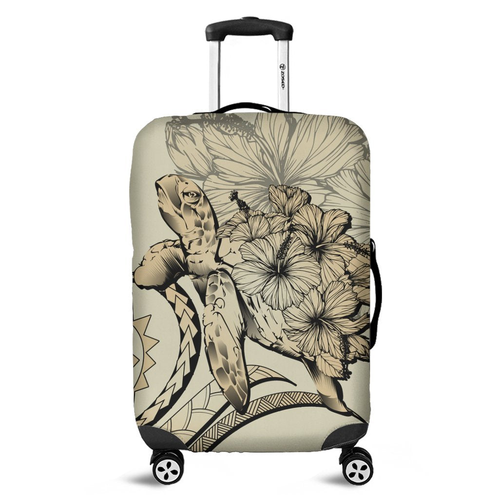 Hawaiian - Hawaii Turtle Hibiscus Polynesian Vintage Luggage Covers - Beige - AH Black - Polynesian Pride