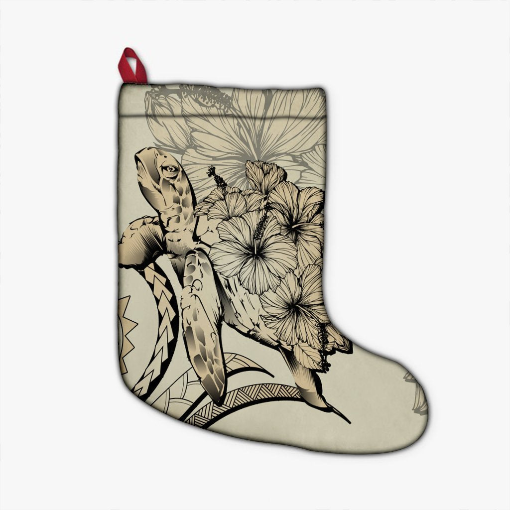 Hawaiian - Hawaii Turtle Hibiscus Polynesian Vintage Christmas Stocking - Beige - AH Christmas Stocking 26 X 42 cm Black - Polynesian Pride