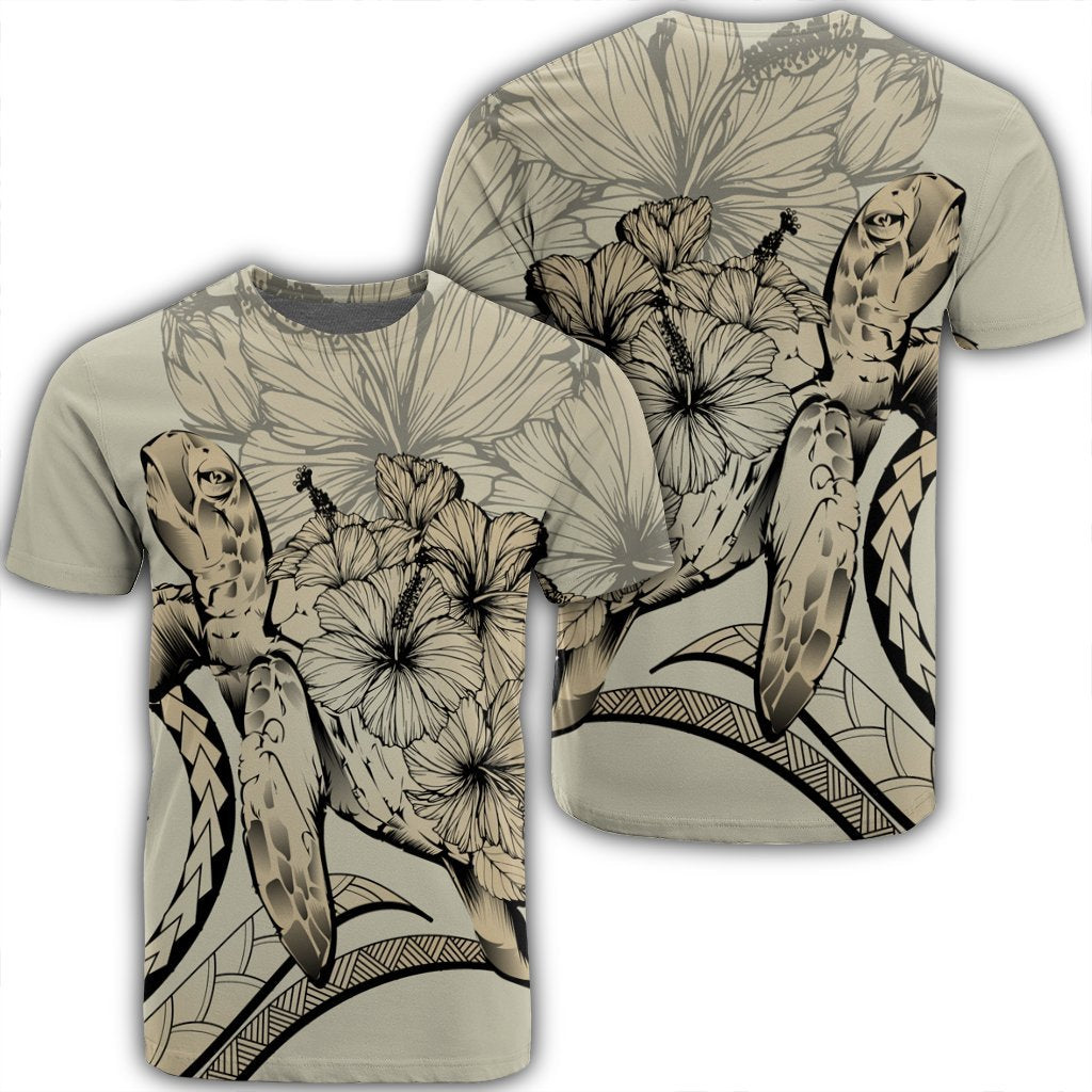 Hawaiian Hawaii Turtle Hibiscus Polynesian Vintage T Shirt Beige Unisex Black - Polynesian Pride