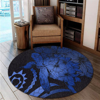 Hawaiian - Hawaii Turtle Hibiscus Polynesian Vintage Round Carpet - Blue - AH - Polynesian Pride