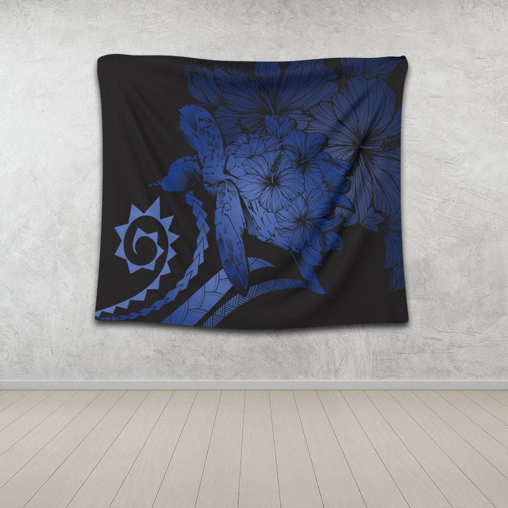 Hawaiian - Hawaii Turtle Hibiscus Polynesian Vintage Tapestry - Blue - AH - Polynesian Pride