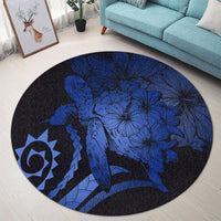 Hawaiian - Hawaii Turtle Hibiscus Polynesian Vintage Round Carpet - Blue - AH - Polynesian Pride
