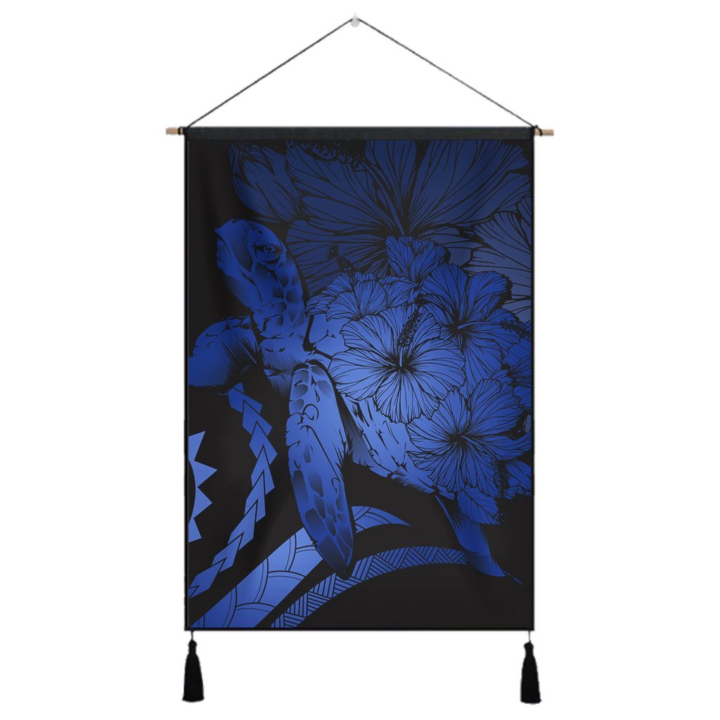 Hawaiian - Hawaii Turtle Hibiscus Polynesian Vintage Hanging Poster - Blue - AH Hanging Poster Cotton And Linen - Polynesian Pride