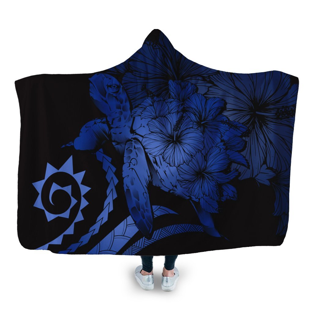 Hawaiian - Hawaii Turtle Hibiscus Polynesian Vintage Hooded Blanket - Blue - AH Hooded Blanket White - Polynesian Pride