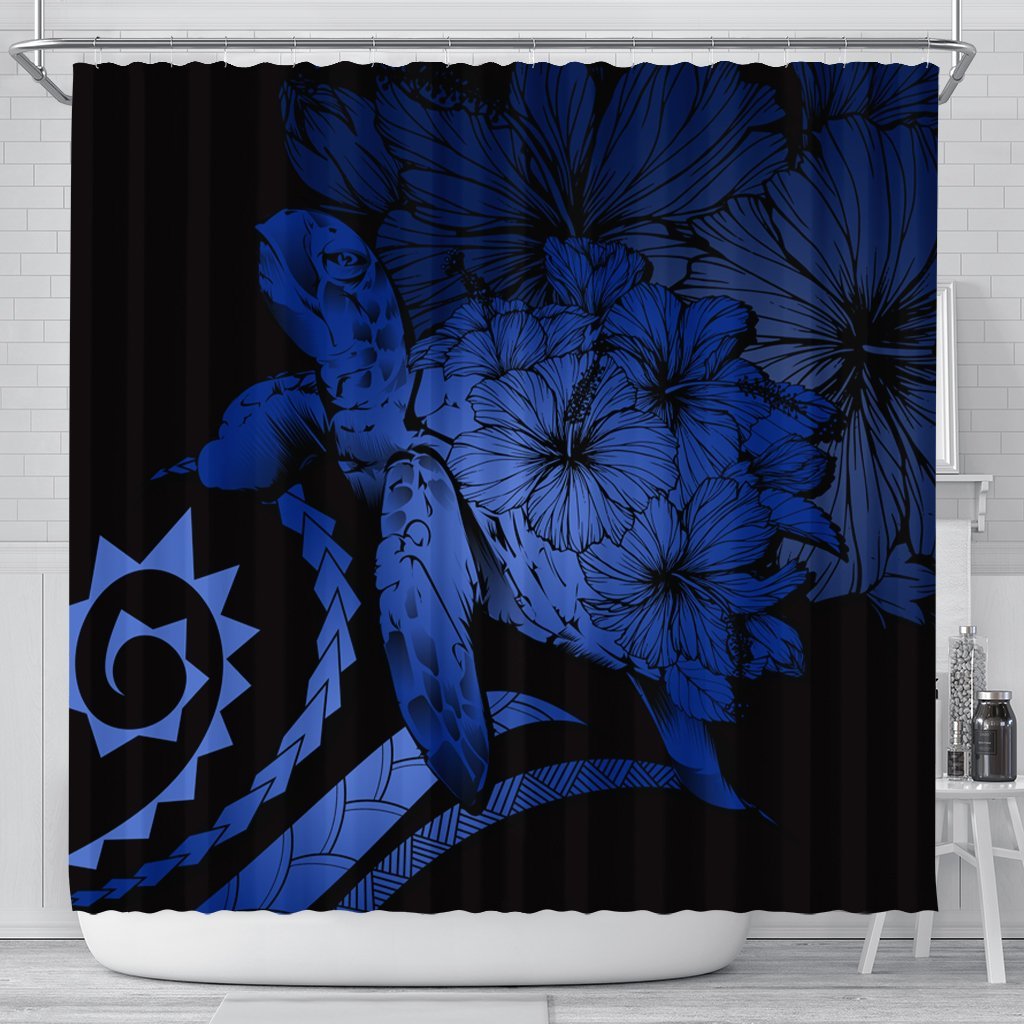 Hawaiian - Hawaii Turtle Hibiscus Polynesian Vintage Shower Curtain - Blue - AH 177 x 172 (cm) Black - Polynesian Pride