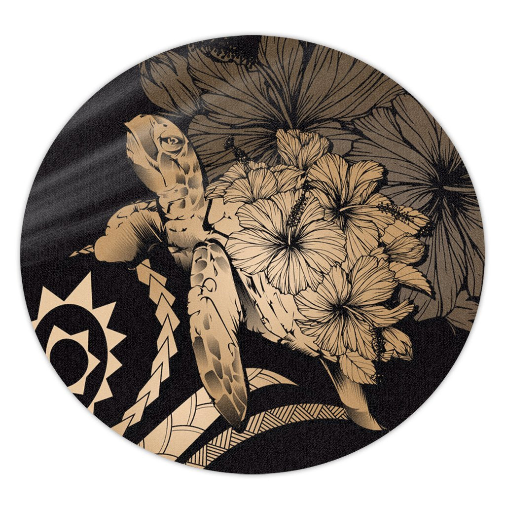 Hawaiian - Hawaii Turtle Hibiscus Polynesian Vintage Round Carpet - Gold - AH Round Carpet Luxurious Plush - Polynesian Pride
