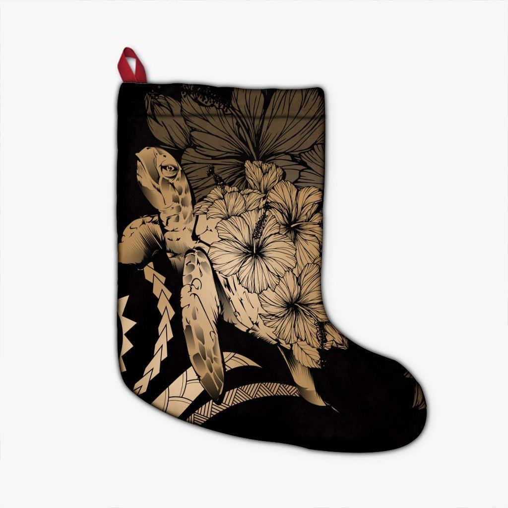 Hawaiian - Hawaii Turtle Hibiscus Polynesian Vintage Christmas Stocking - Gold - AH Christmas Stocking 26 X 42 cm Black - Polynesian Pride