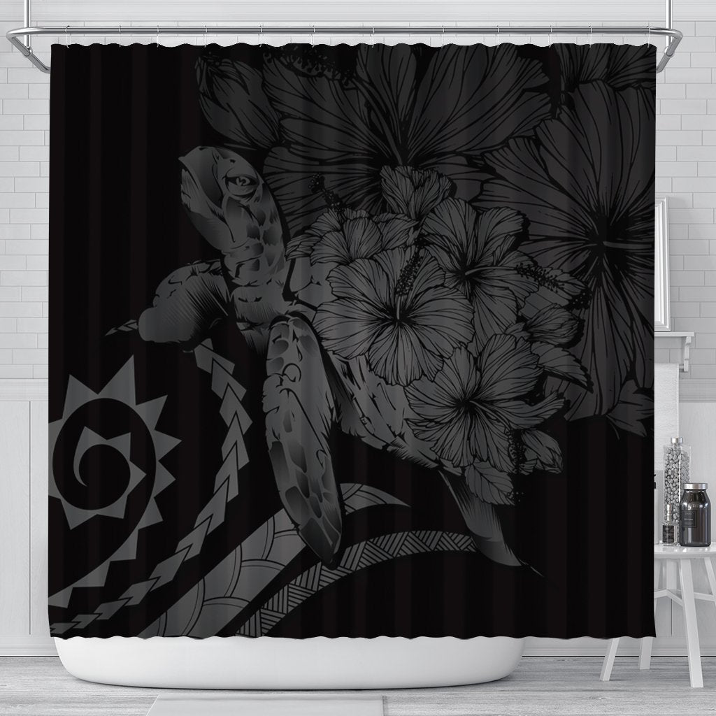 Hawaiian - Hawaii Turtle Hibiscus Polynesian Vintage Shower Curtain - Gray - AH 177 x 172 (cm) Black - Polynesian Pride