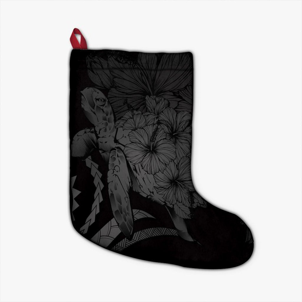 Hawaiian - Hawaii Turtle Hibiscus Polynesian Vintage Christmas Stocking - Gray - AH Christmas Stocking 26 X 42 cm Black - Polynesian Pride