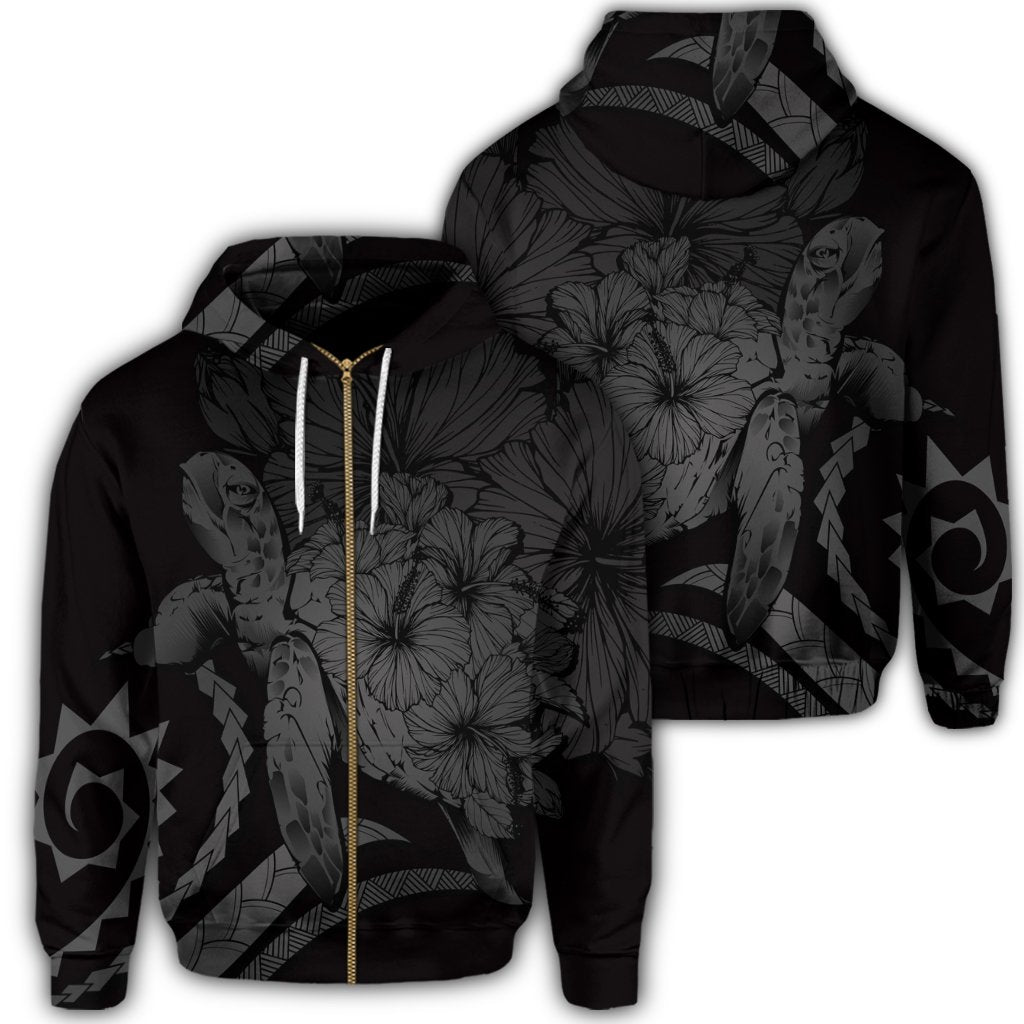 Hawaiian Hawaii Turtle Hibiscus Polynesian Vintage Zip Hoodie Gray Unisex Art - Polynesian Pride