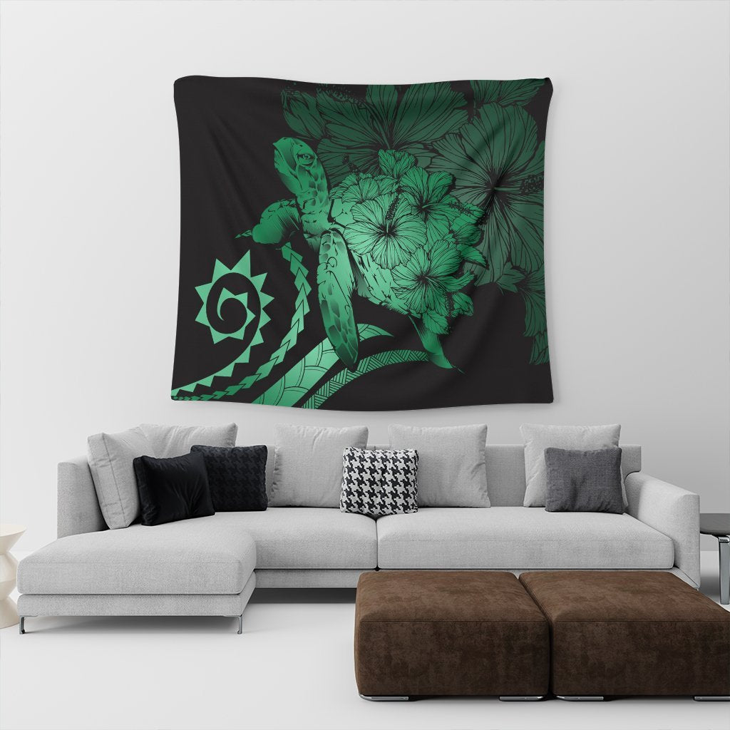 Hawaiian - Hawaii Turtle Hibiscus Polynesian Vintage Tapestry - Green - AH - Polynesian Pride