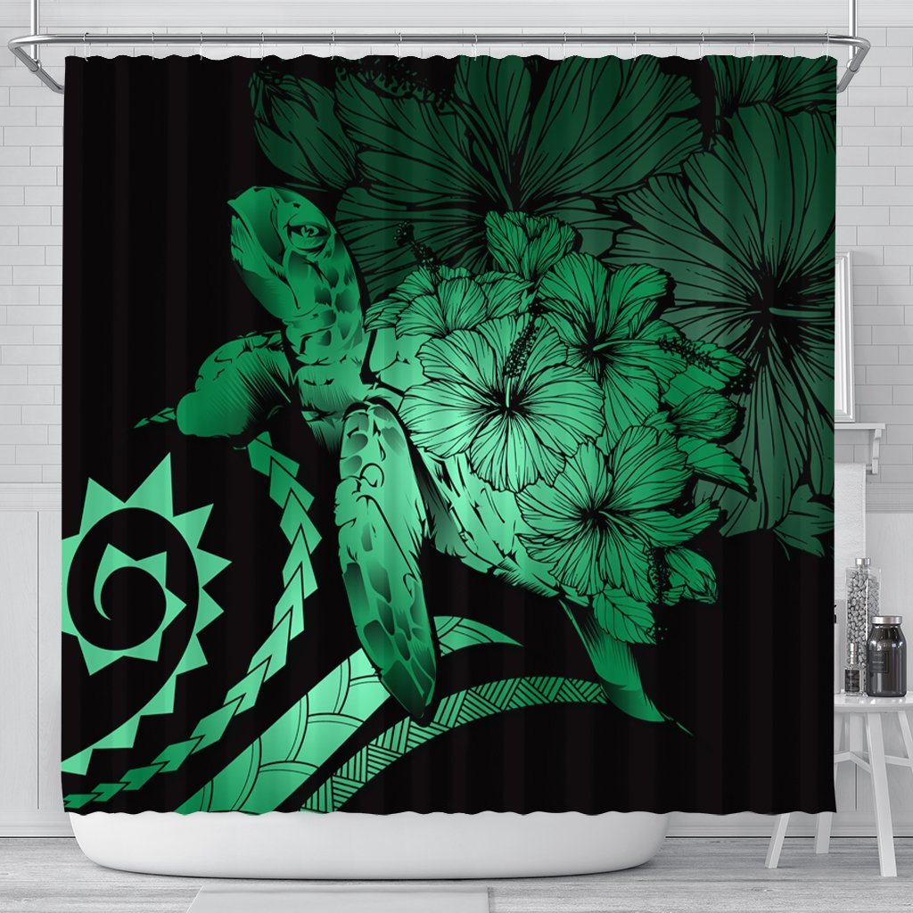 Hawaiian - Hawaii Turtle Hibiscus Polynesian Vintage Shower Curtain - Green - AH 177 x 172 (cm) Black - Polynesian Pride