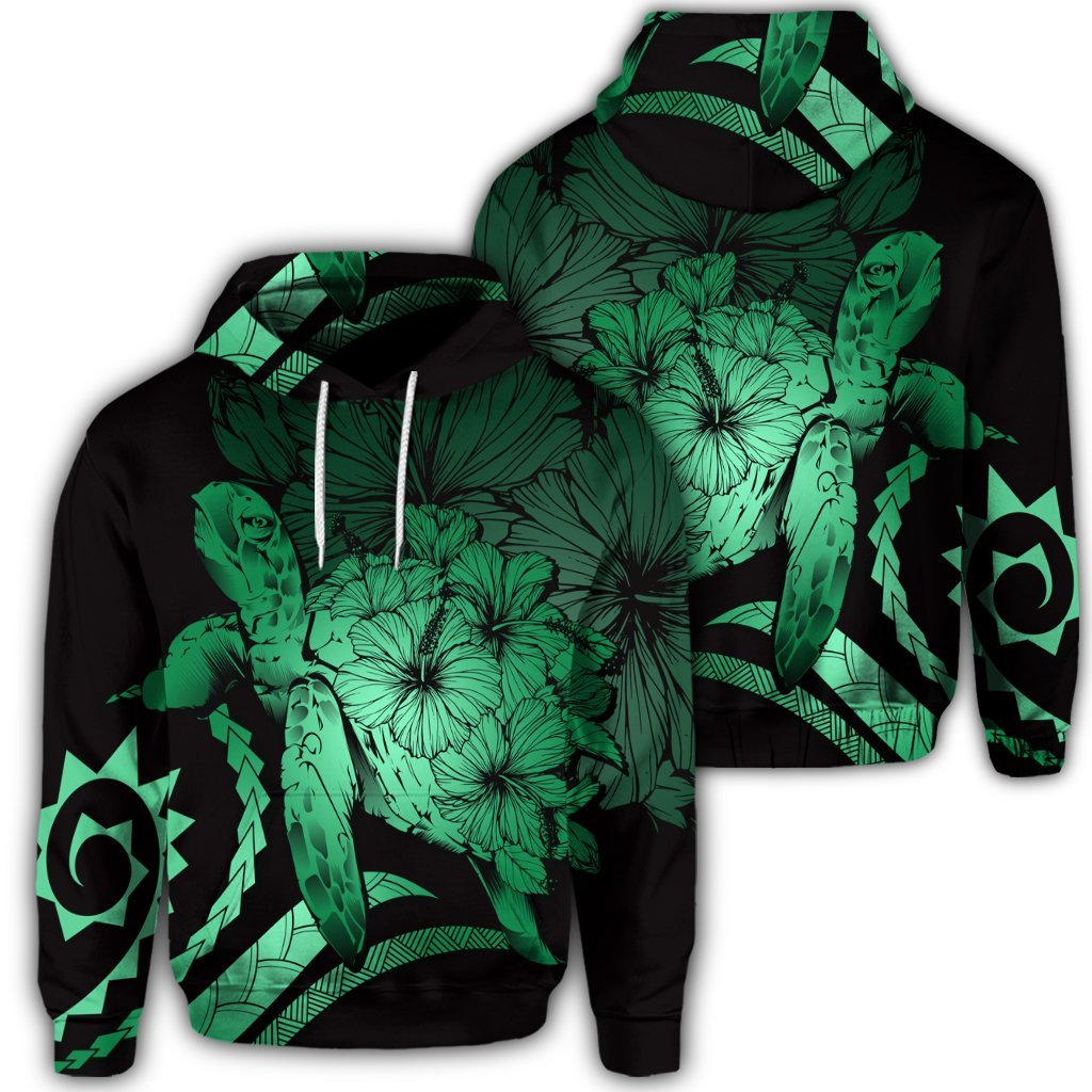 Hawaiian Hoodie Hawaiian Turtle Hibiscus Polynesian Vintage Hoodie Green Unisex Art - Polynesian Pride