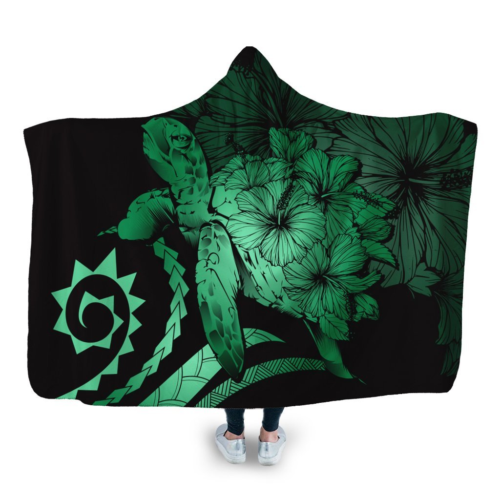 Hawaiian - Hawaii Turtle Hibiscus Polynesian Vintage Hooded Blanket - Green - AH Hooded Blanket White - Polynesian Pride