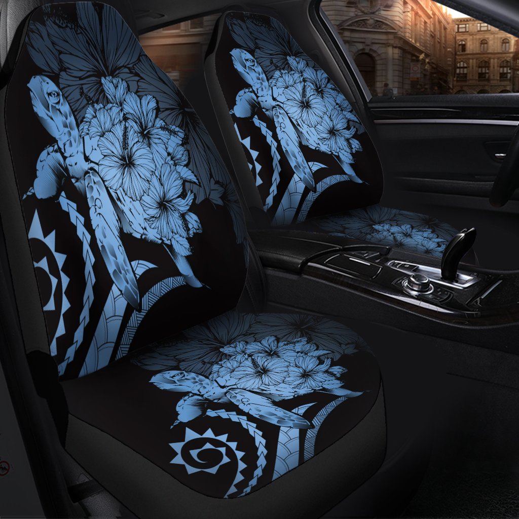 Hawaiian - Hawaii Turtle Hibiscus Polynesian Vintage Car Seat Covers - Pastel Blue - AH - Polynesian Pride