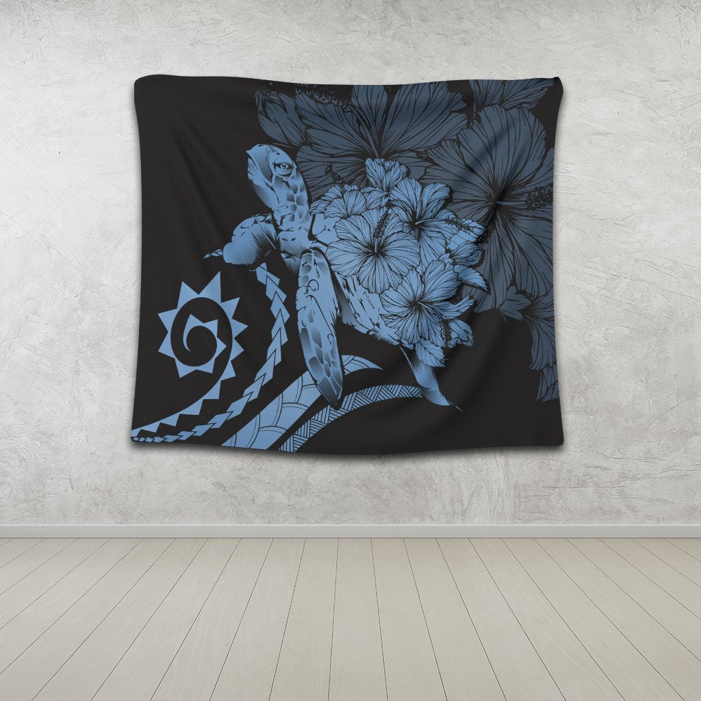 Hawaiian - Hawaii Turtle Hibiscus Polynesian Vintage Tapestry - Pastel Blue - AH - Polynesian Pride