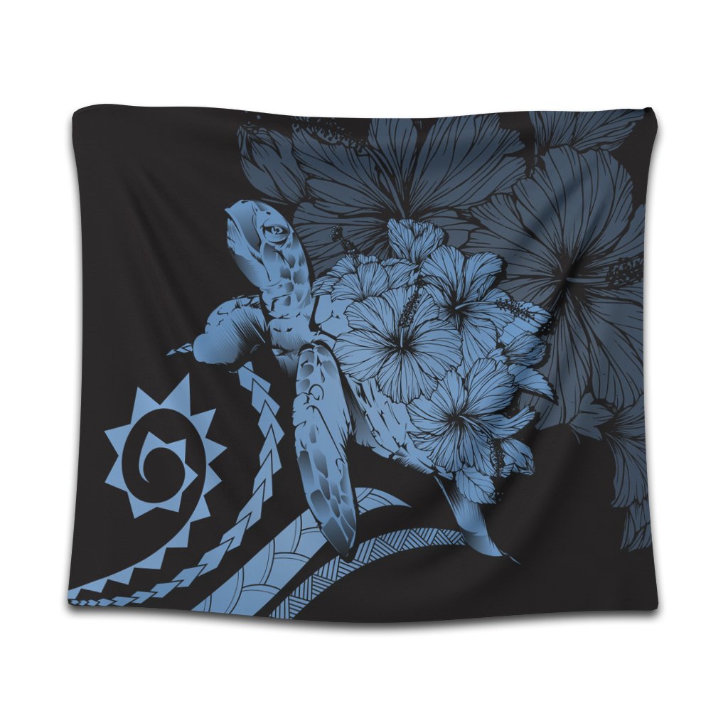 Hawaiian - Hawaii Turtle Hibiscus Polynesian Vintage Tapestry - Pastel Blue - AH Wall Tapestry Black - Polynesian Pride