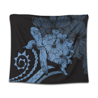 Hawaiian - Hawaii Turtle Hibiscus Polynesian Vintage Tapestry - Pastel Blue - AH Wall Tapestry Black - Polynesian Pride