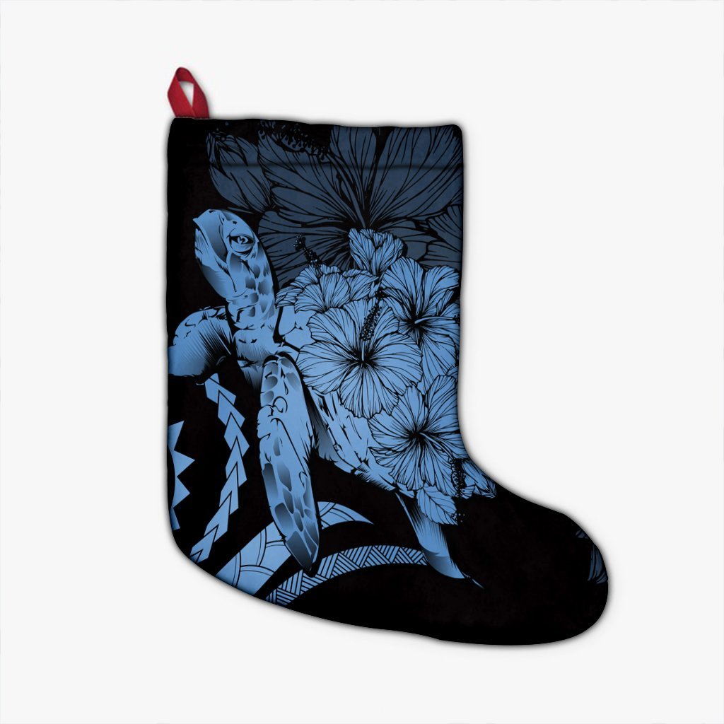 Hawaiian - Hawaii Turtle Hibiscus Polynesian Vintage Christmas Stocking - Pastel Blue - AH Christmas Stocking 26 X 42 cm Black - Polynesian Pride