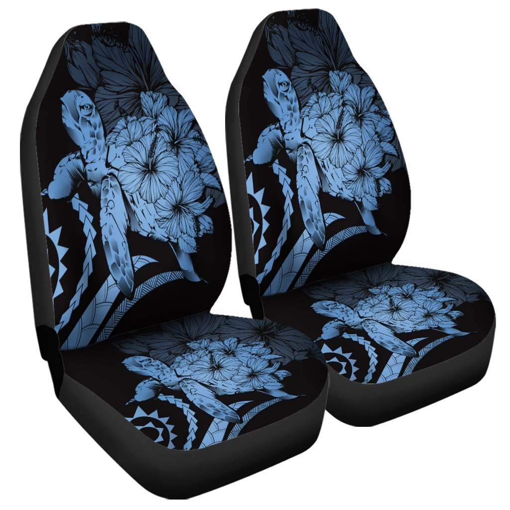 Hawaiian - Hawaii Turtle Hibiscus Polynesian Vintage Car Seat Covers - Pastel Blue - AH Universal Fit Black - Polynesian Pride