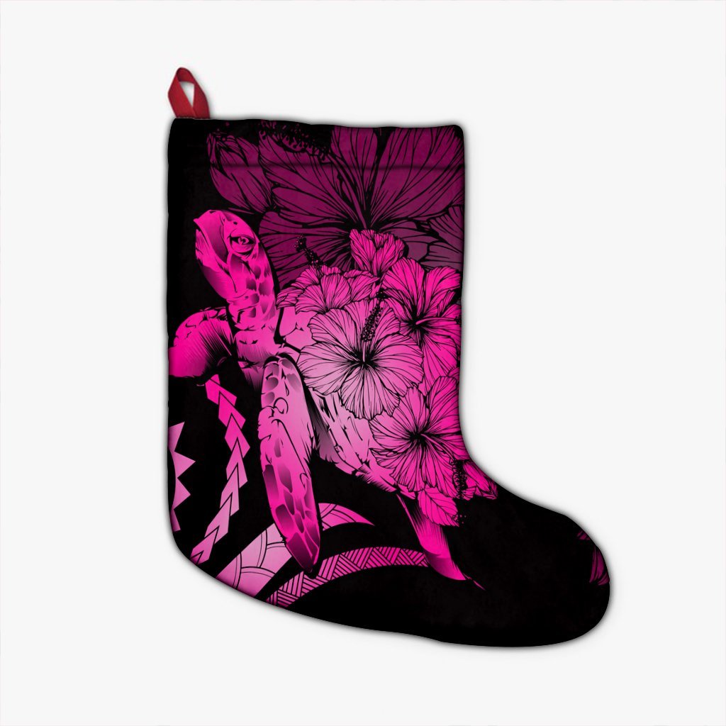 Hawaiian - Hawaii Turtle Hibiscus Polynesian Vintage Christmas Stocking - Pink - AH Christmas Stocking 26 X 42 cm Black - Polynesian Pride