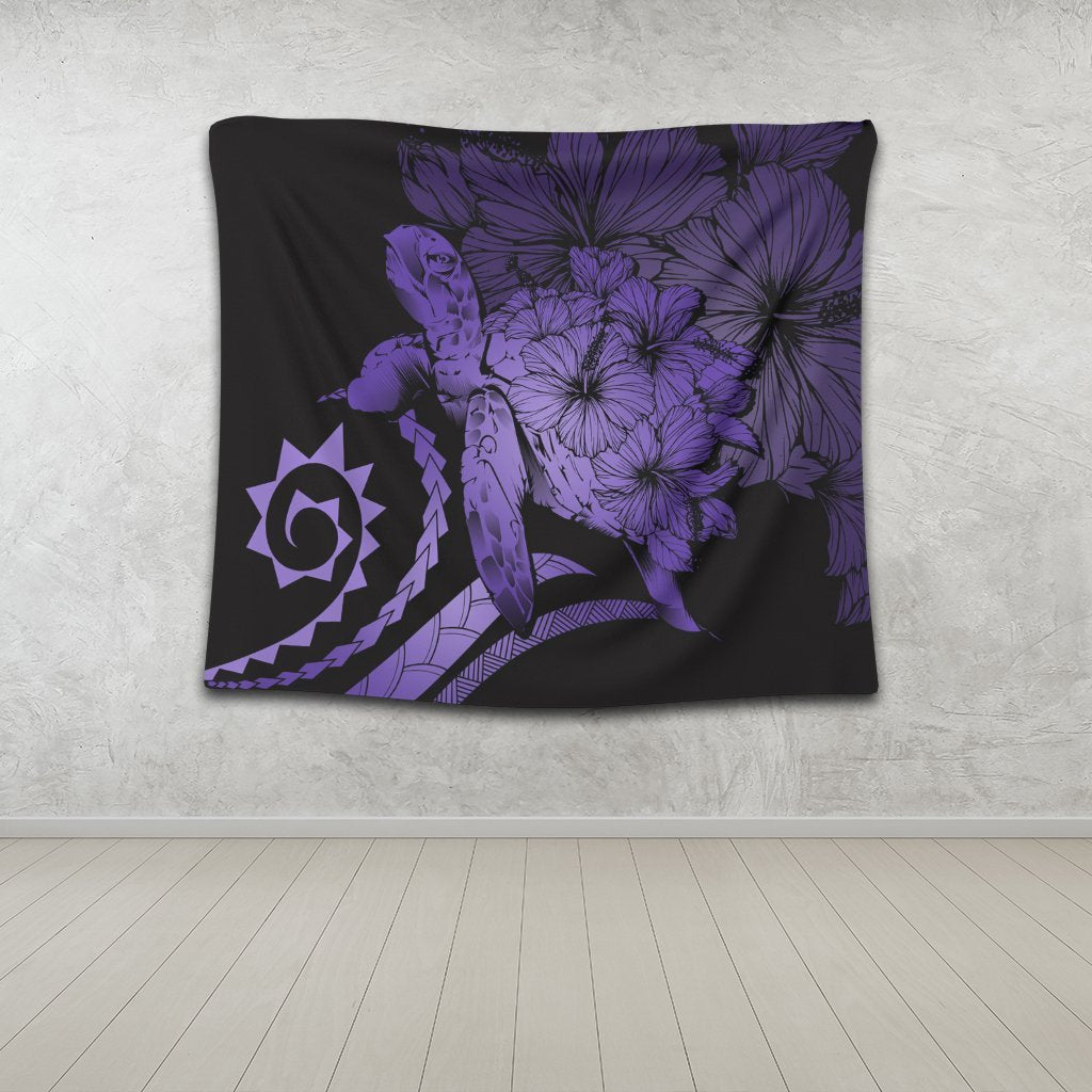Hawaiian - Hawaii Turtle Hibiscus Polynesian Vintage Tapestry - Purple - AH - Polynesian Pride
