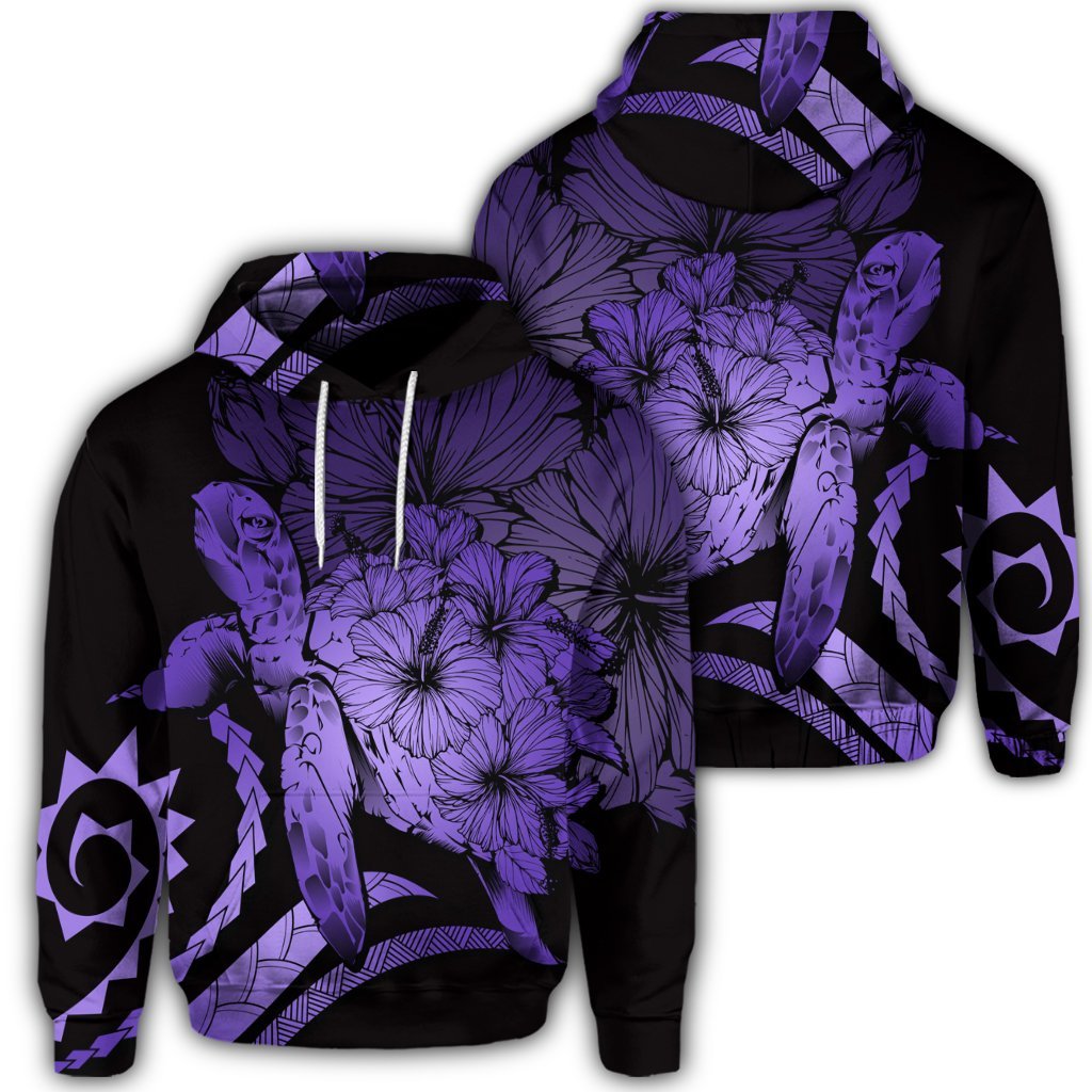 Hawaiian Hoodie Hawaiian Turtle Hibiscus Polynesian Vintage Hoodie Purple Unisex Art - Polynesian Pride