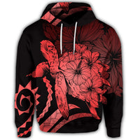 Hawaiian Hoodie Hawaiian Turtle Hibiscus Polynesian Vintage Hoodie Red - Polynesian Pride