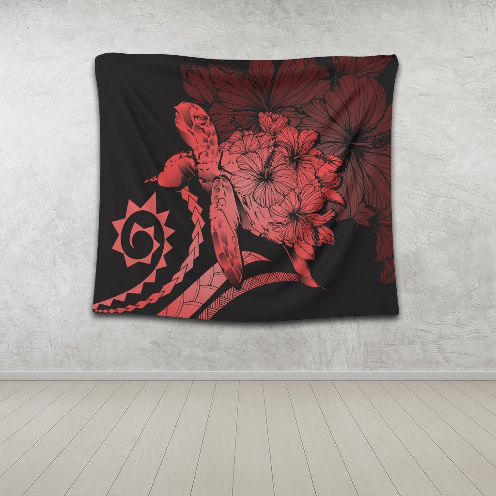 Hawaiian - Hawaii Turtle Hibiscus Polynesian Vintage Tapestry - Red - AH - Polynesian Pride