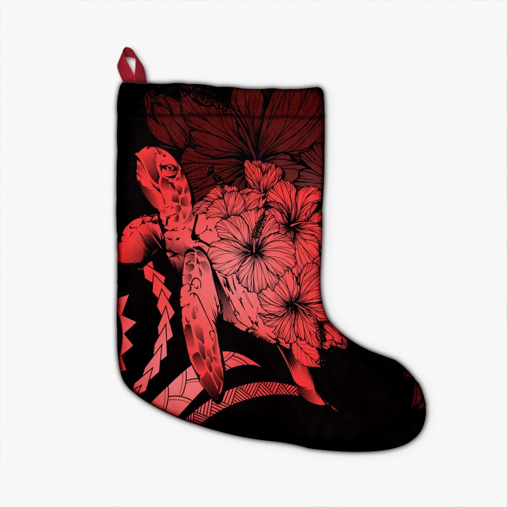 Hawaiian - Hawaii Turtle Hibiscus Polynesian Vintage Christmas Stocking - Red - AH Christmas Stocking 26 X 42 cm Black - Polynesian Pride