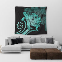 Hawaiian - Hawaii Turtle Hibiscus Polynesian Vintage Tapestry - Turquoise - AH - Polynesian Pride