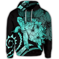 Hawaiian Hoodie Hawaiian Turtle Hibiscus Polynesian Vintage Hoodie Turquoise - Polynesian Pride