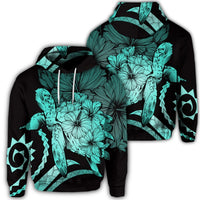 Hawaiian Hoodie Hawaiian Turtle Hibiscus Polynesian Vintage Hoodie Turquoise Unisex Art - Polynesian Pride