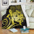 Hawaii Blanket - Hawaii Turtle Hibiscus Polynesian Vintage Premium Blankets - Yellow - AH White - Polynesian Pride