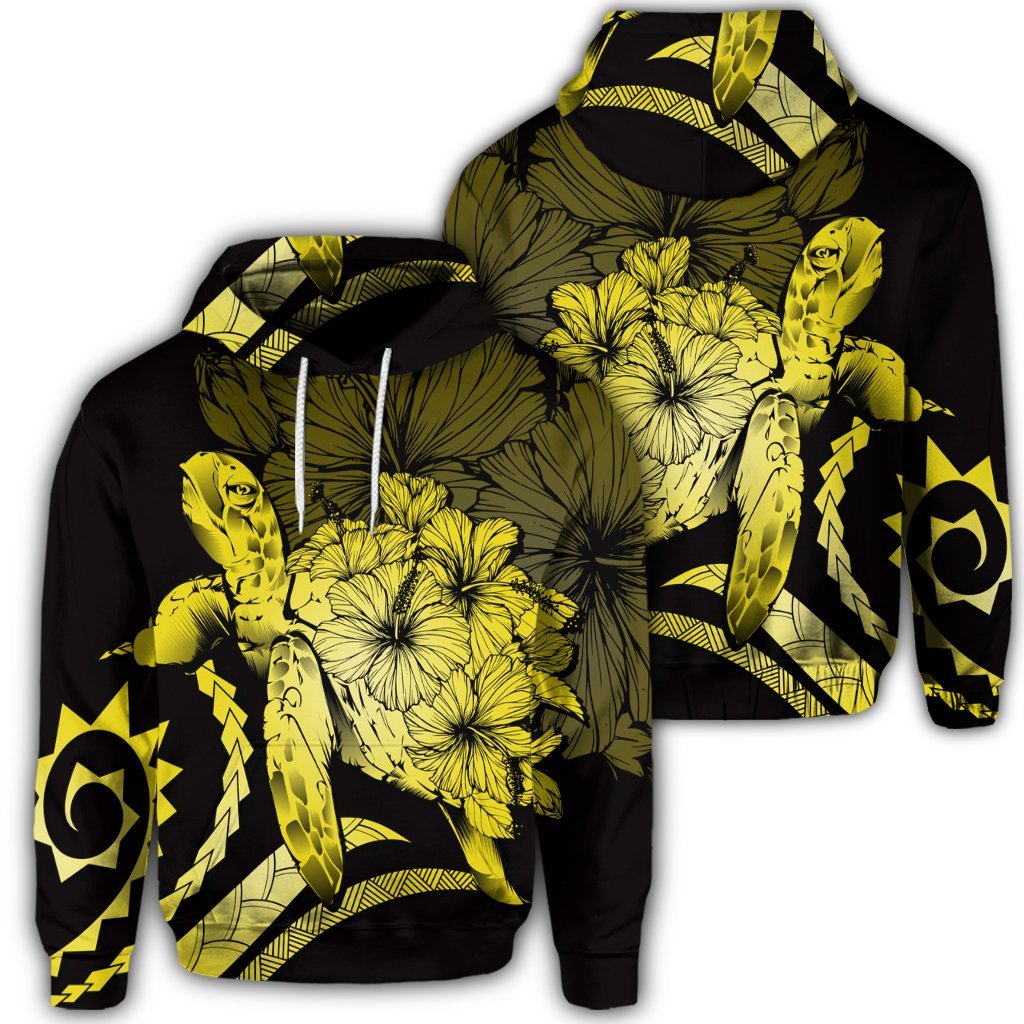 Hawaiian Hoodie Hawaiian Turtle Hibiscus Polynesian Vintage Hoodie Yellow Unisex Art - Polynesian Pride