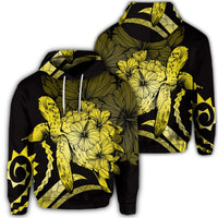 Hawaiian Hoodie Hawaiian Turtle Hibiscus Polynesian Vintage Hoodie Yellow Unisex Art - Polynesian Pride