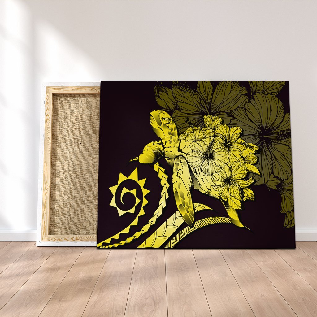 Hawaiian - Hawaii Turtle Hibiscus Polynesian Vintage Canvas - Yellow - AH Canvas Poly-cotton - Polynesian Pride
