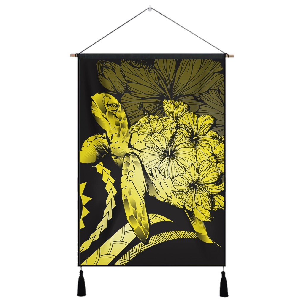 Hawaiian - Hawaii Turtle Hibiscus Polynesian Vintage Hanging Poster - Yellow - AH Hanging Poster Cotton And Linen - Polynesian Pride