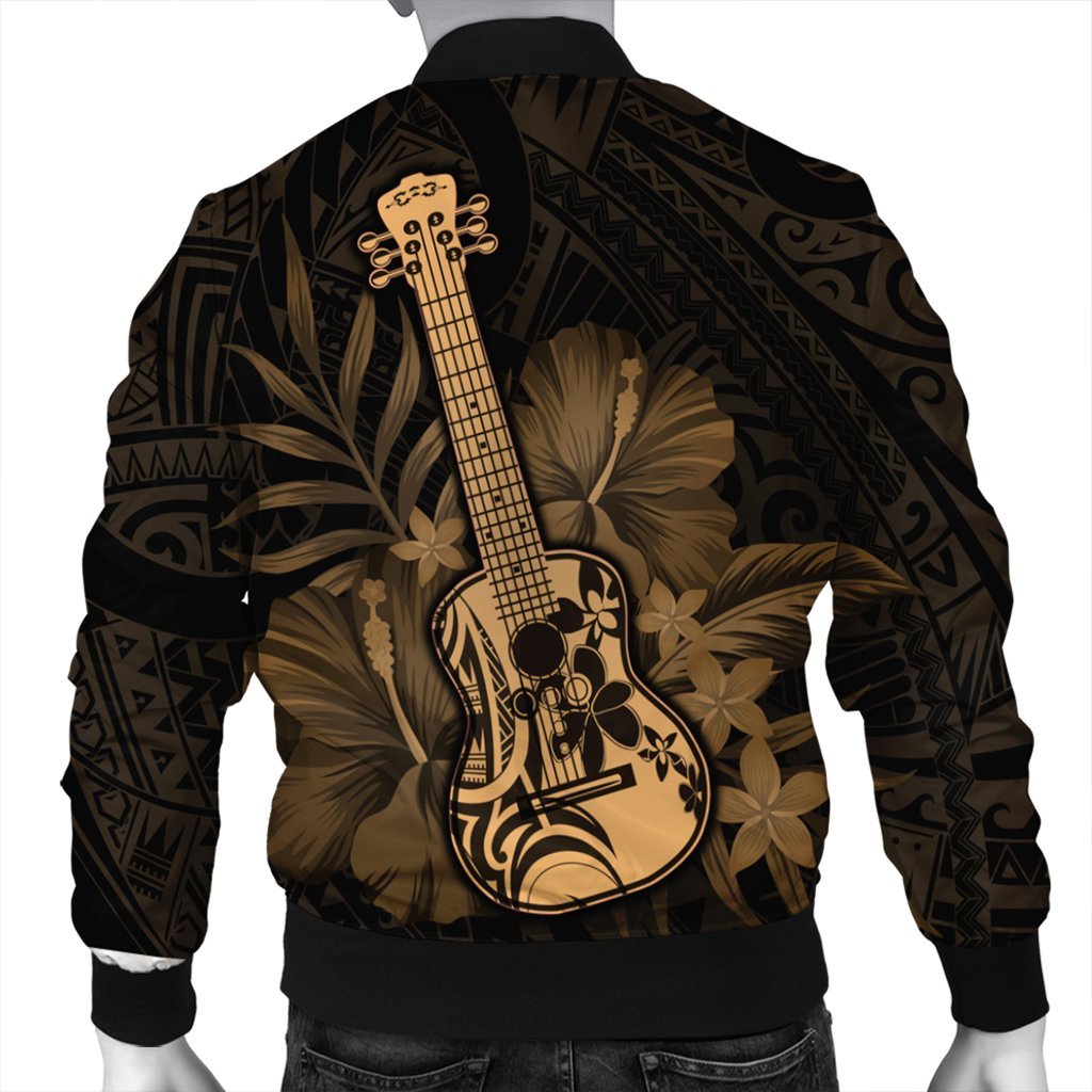 Hawaiian - Hawaii Ukulele Flower Bomber Jacket - Gold - AH - Polynesian Pride