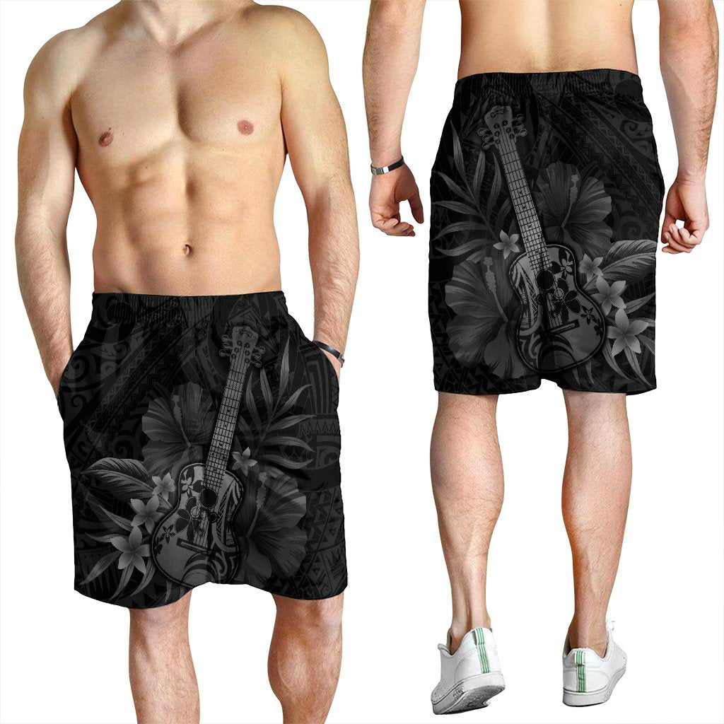 Hawaiian - Hawaii Ukulele Flower Men's Shorts - Gray - AH - Polynesian Pride