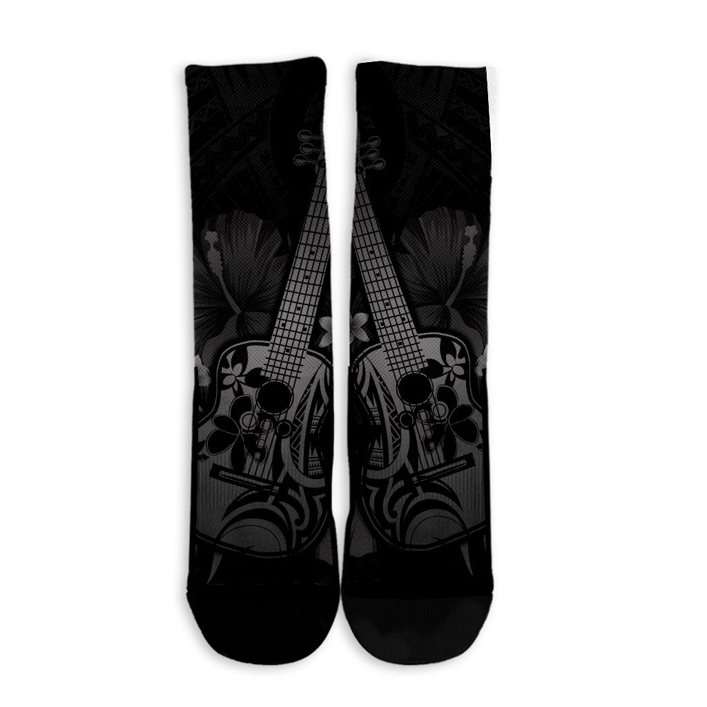Hawaiian - Hawaii Ukulele Flower Crew Socks - Gray - AH - Polynesian Pride
