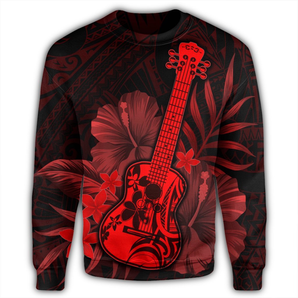 Hawaiian - Hawaii Ukulele Flower Sweatshirt - Red - AH - Polynesian Pride