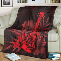 Hawaii Blanket - Hawaii Ukulele Flower Premium Blankets - Red - AH - Polynesian Pride