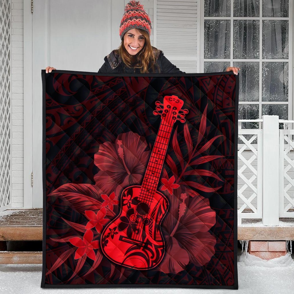 Hawaiian - Hawaii Ukulele Flower Premium Quilts - Red - AH - Polynesian Pride