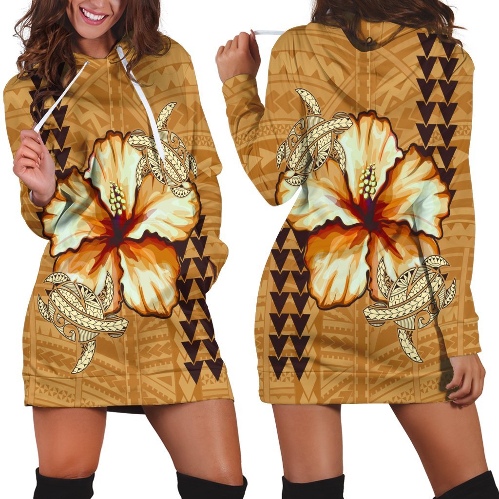 Hawaiian Vintage Hibiscus Hoodie Dress AH Black - Polynesian Pride